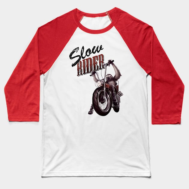 Slow Rider - Funny Sloth Biker Design Baseball T-Shirt by ThinkStrange